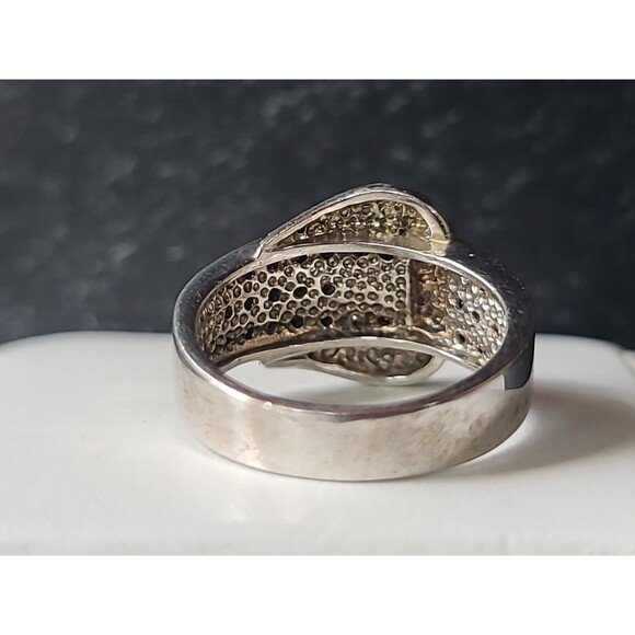 925 Sterling Silver Black Diamond Accent Buckle Ring Vintage, SIZE US 6 - Picture 8 of 10